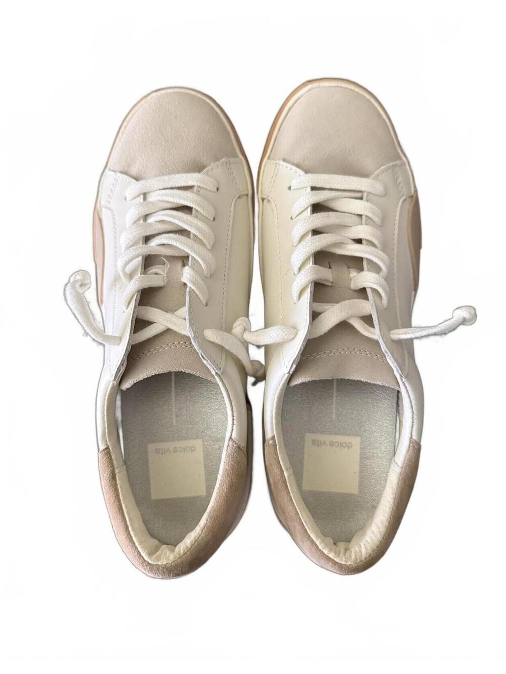 NEW Dolce Vita Women's Sneakers Size 7 White Sand Gold Lace Up Athleisure Casual - Picture 4 of 9